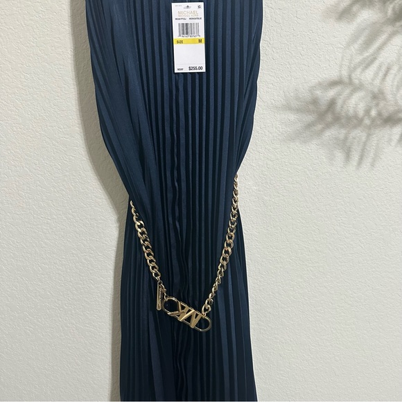 NWT MICHAEL MICHAEL KORS Pleated Satin Belted Slip Dress - Picture 7 of 9